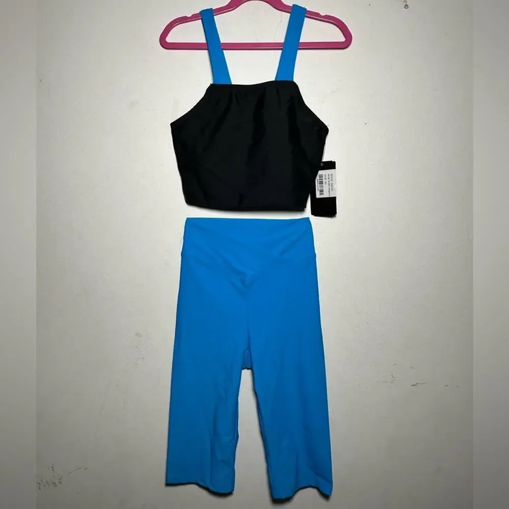 Theatricals NWT Black Turquoise Crop Top Capri Leggings Dance Set Adult XS NWT